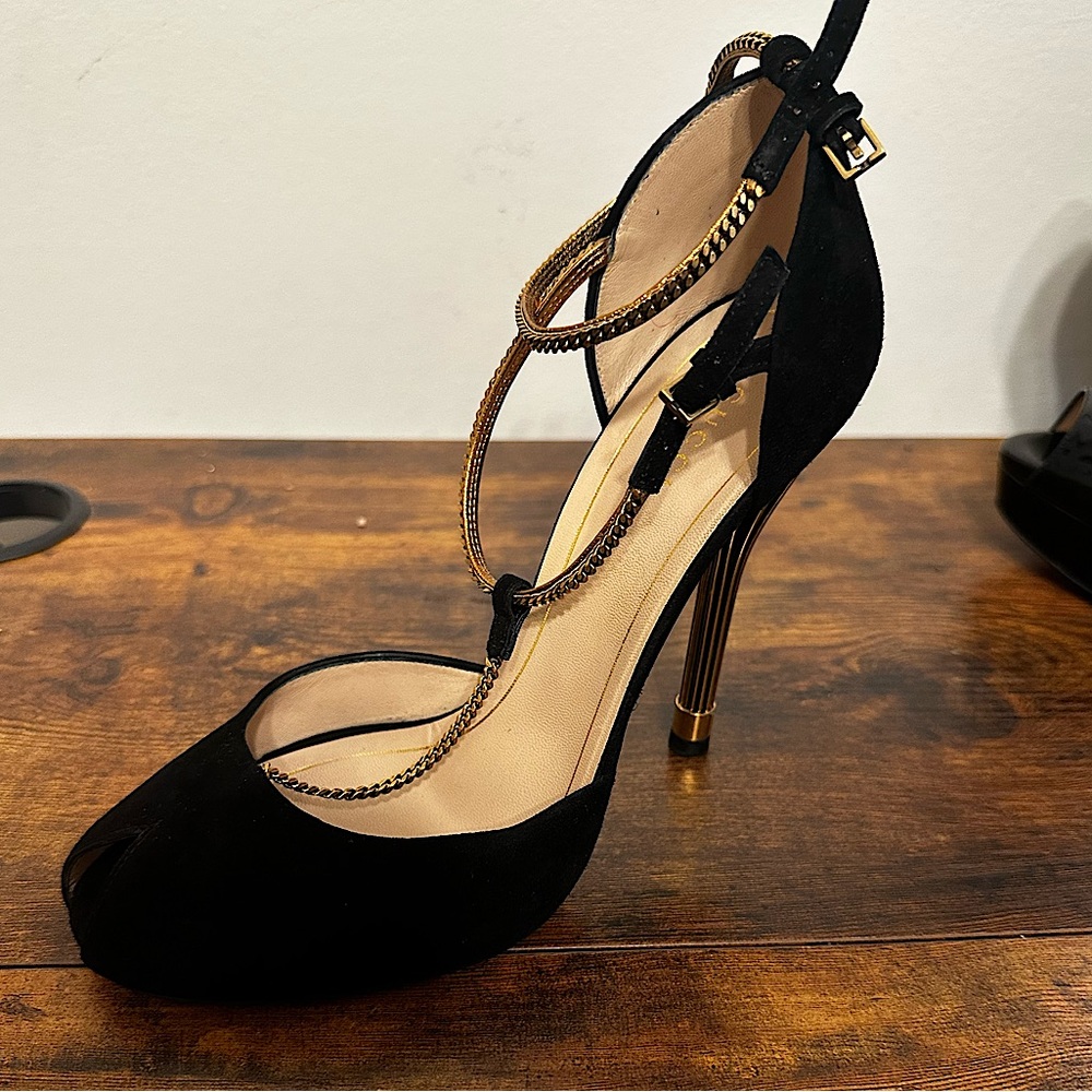 Black Ophelie Suede Chain T-strap Sandals